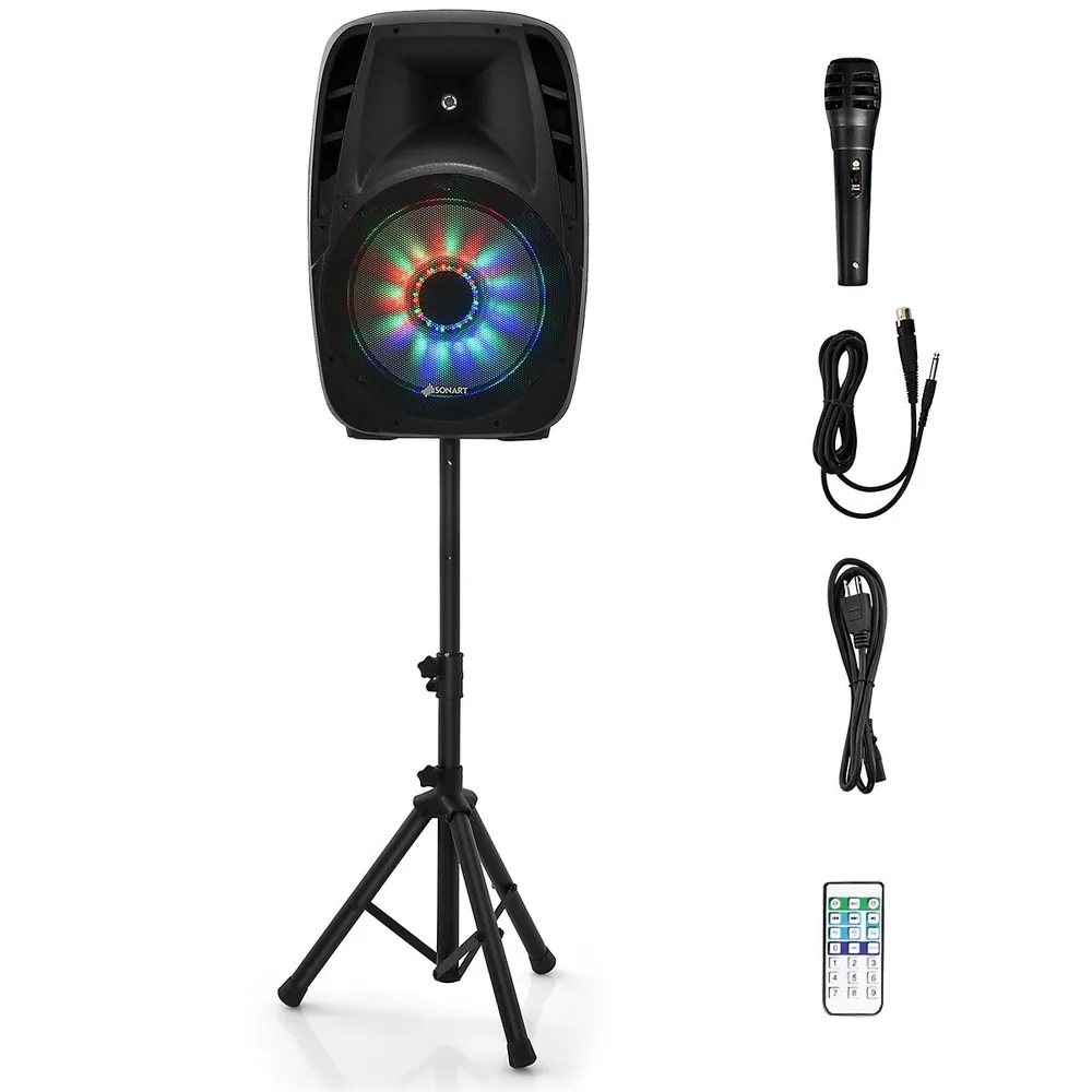 Portable 15'' 1500w 2-way Powered Speaker Stand W Illuminating Light