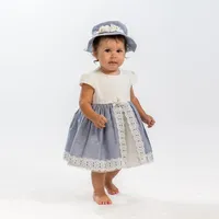 Juniorkids Cotton Lace Trim Cap Sleeves Dress With Matching Hat