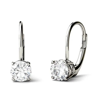 14k White Gold & 1.00 Ct. T.w. Round Created Moissanite Leverback Earrings