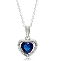 Sterling Silver 18" With Center Blue Cz Pendant And Stud Earrings Set