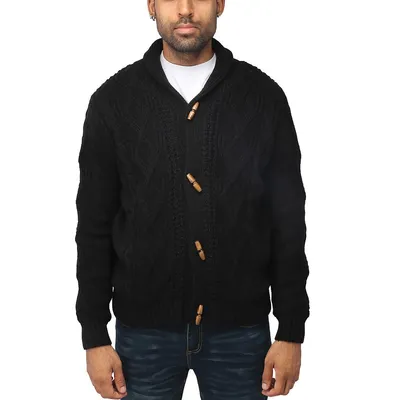 Mens Faux Fur Lined Cable Knit Cardigan
