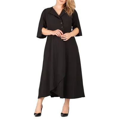 Women's Plus Slit Sleeve Buttoned Wrap Maxi Dress