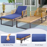 Patio Cushioned Chaise Lounge Chair Adjustable Reclining Lounger Navy 800 Lbs