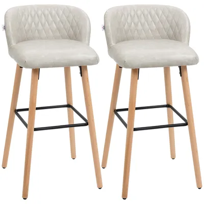 Bar Stool Set Of 2 Pu Leather Kitchen Stools With Footrest