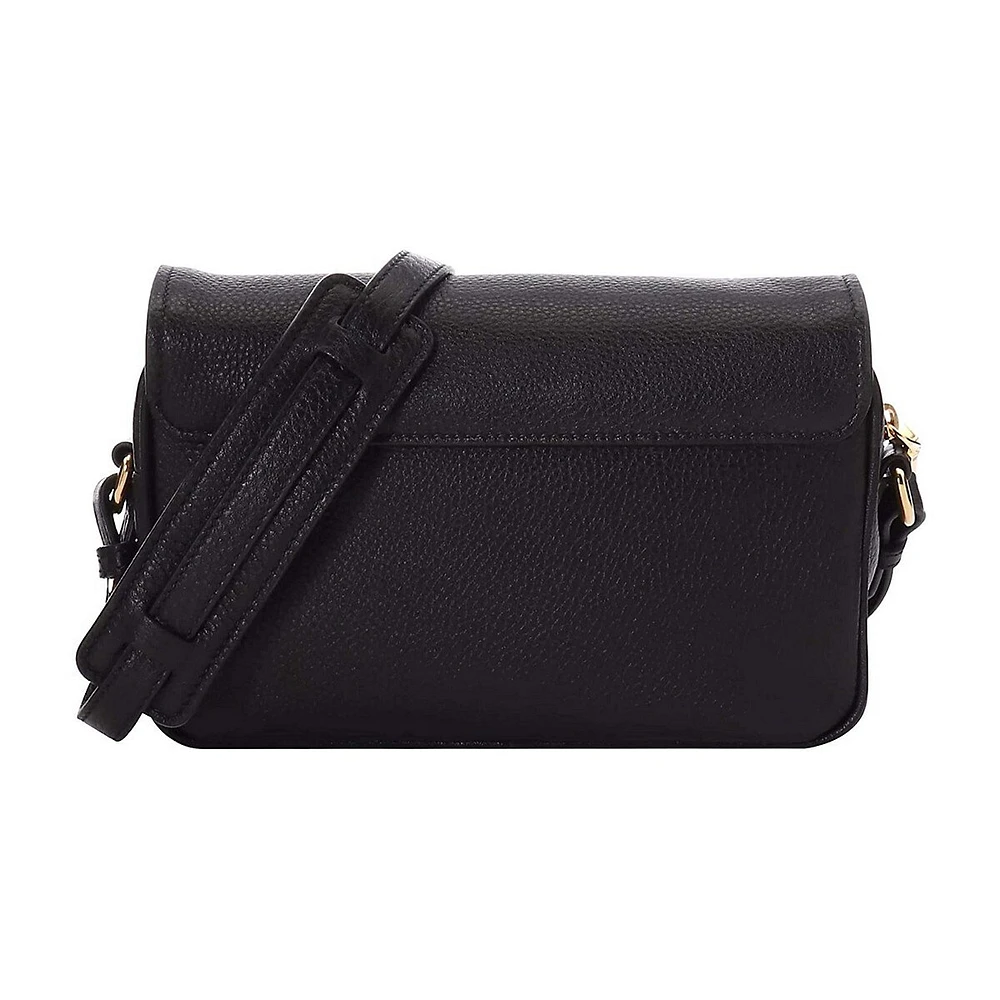 Vitello Phenix Black Leather Flap Crossbody Bag