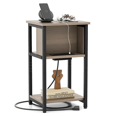 1/2 Pcs Nightstand 3-tier End Table With Charging Station Usb Ports & Power Outlets Grey Black