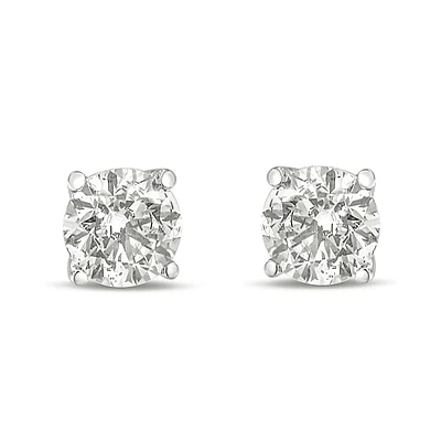 14k White Gold 1.0 Cttw Round Brilliant Cut Lab Grown White Diamond 4-prong Classic Solitaire Stud Earrings (g-h Color, Vs1-vs2 Clarity)