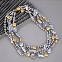 Grey Keshi Pearl Goldtone Freshwater Cultued Pearl Multi Strand Necklace