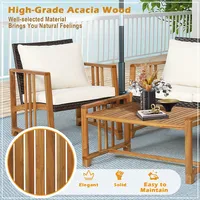 4pcs Patio Mix Brown Wicker Sofa Set Acacia Wood Frame With Seat & Back Cushions