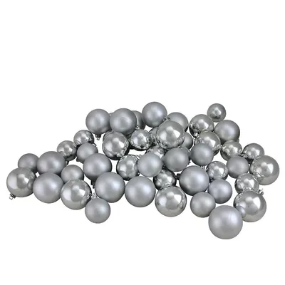 50ct Silver Shatterproof 2-finish Christmas Ball Ornaments 2" (50mm)