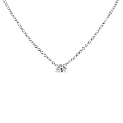 14k White Gold / Cttw Lab Grown Oval Solitaire Diamond East West 18" Pendant Necklace (f-g Color