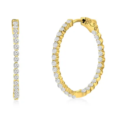 Sterling Silver Or Gold Plated Over 30mm Inside-outside Round Cz Hoop Earrings