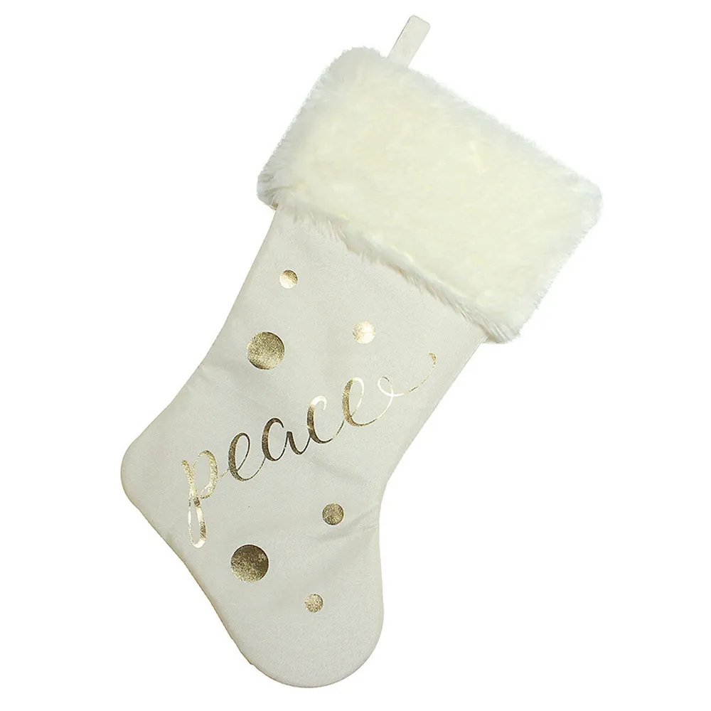 Northlight 19 Ivory White Gold Foil peace Christmas Stocking With White  Faux Fur Cuff