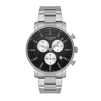 Men's Lc07184.350 Chronograph Silver Watch With A Silver Metal Band And A Black Dial