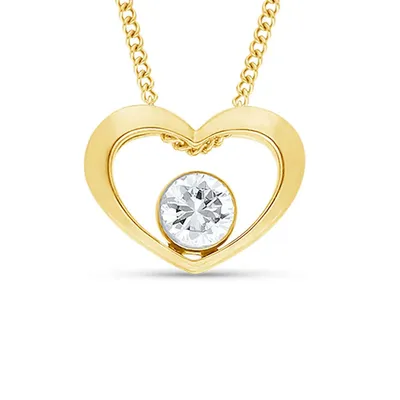 14k Yellow Gold Floating Diamond In Heart Pendant With Chain