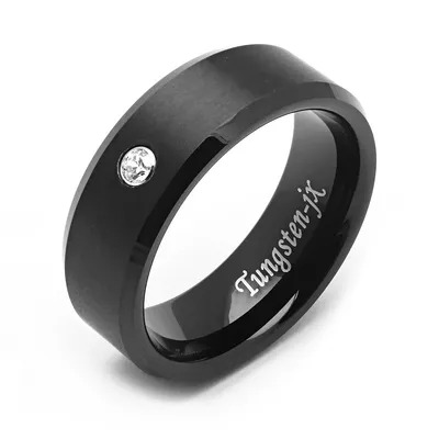Men's Tungsten Ring With Beveled Edges & Cubiczirconia