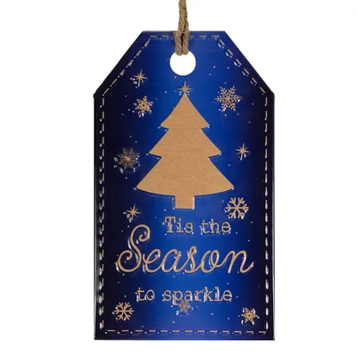 12.25" Tis The Season To Sparkle Blue Christmas Gift Tag Wall Decoration