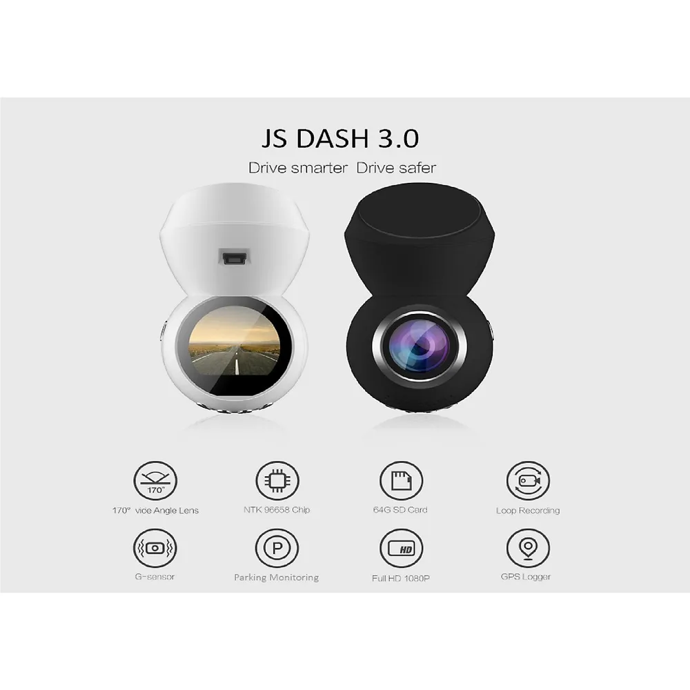 JS Dash 4.0 (Black)/ 3.0 (White) - Plug & Play Dash Cam- Full HD 1080p Dashcam w/ Parking Monitor & 1.22" LED Screen & GPS w/ MICRO SD CARD *NEW & IMPROVED*