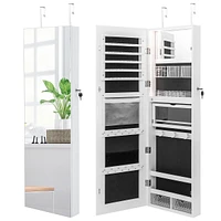 Wall Mounted Jewelry Cabinet Full-length Mirror Lockable W/ 3-color Lights White