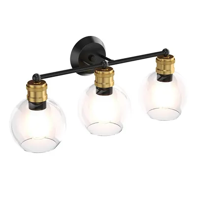 3-light Vanity Bathroom Light W/ 7'' Round Clear Glass Shade Vintage Wall Sconce