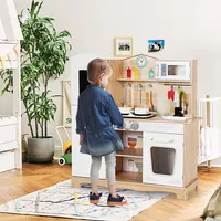 Wooden Kids Pretend Kitchen Playset Cooking Play Toy W/ Utensils & Sound