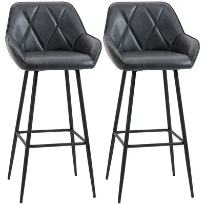 Bar Stools Set Of 2 Retro Bar Chairs Footrests Steel Legs