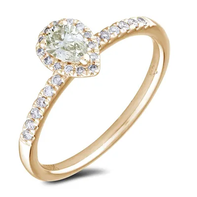 10k Yellow Gold 0.39 Cttw Pear Brilliant Cut Canadian Diamond Halo Style Engagement Ring