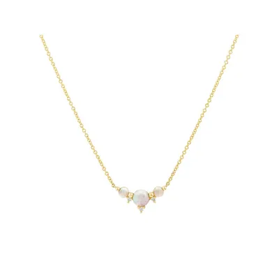 Necklace With Opal & Diamonds In 10kt Yellow Gold