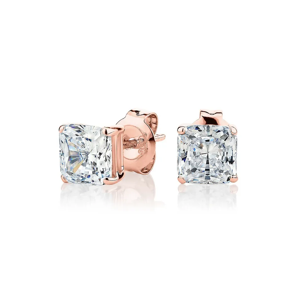 Princess Cut Stud Earrings With Carats* Of Signature simulant diamonds 10 Karat Gold