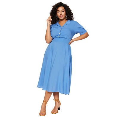 Women Plus Midi A-line Relaxed Fit Woven Dress