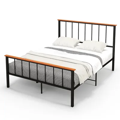 Full/queen Size Metal Platform Bed Frame Mattress Foundation With Headboard Industrial