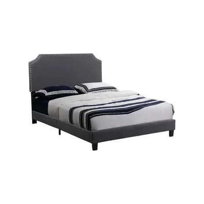 Markle Dark Grey Linen Upholstered Platform Bed With Nailhead Trim - Available 4 Sizes