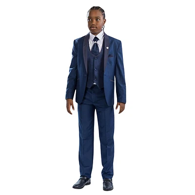 King Cool Formal Boys Suit - European Style Slim Fit Tuxedo With Adjustable Waist Pants, V-shaped Vest, And Royal Tie