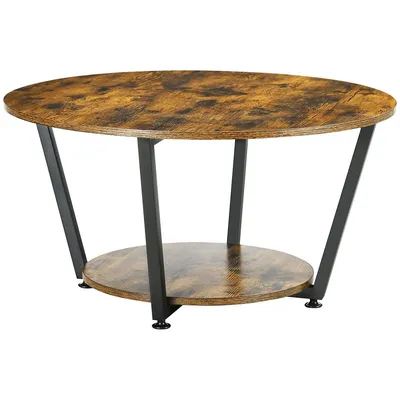 Round Coffee Table, Centre Table With 2-tier Storage