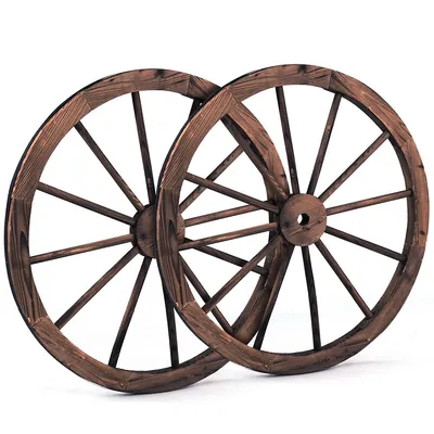 Set Of 2 30 In Decorative Vintage Wood Garden Wagon Wheel W/steel Rim Wall Decor