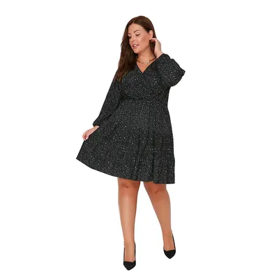 Women Big Mini A-line Relaxed Fit Knitting Plus Dress