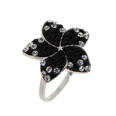 Sterling Silver With Black Stone And Clear Crystal Ring