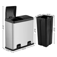 16 Gallon Dual Step Trash Can Stainless Steel Double Bucket Recycling Pedal Bin