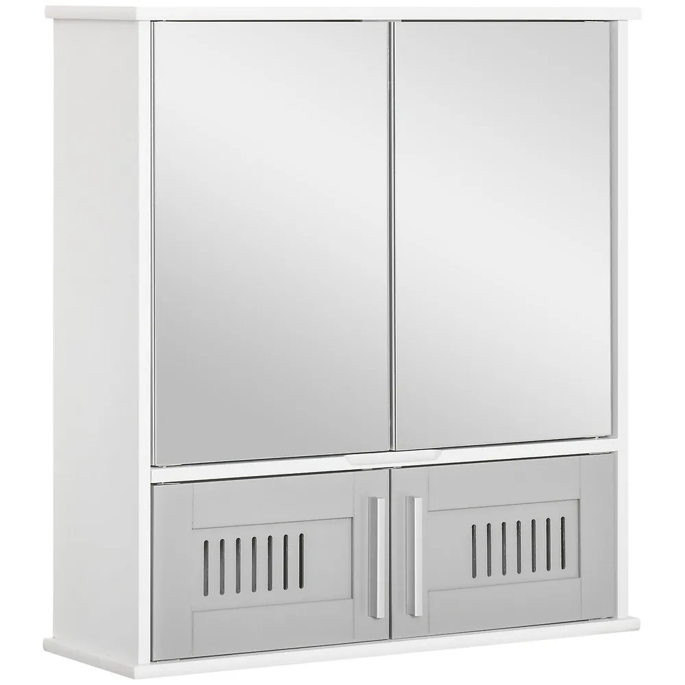 kleankin Bathroom Storage Cabinet Wall Mounted Medicine Cabinet with Double  Mirror Doors, Adjustable Shelf White