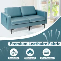 Modern Loveseat Leathaire Fabric 2-seat Sofa Couch W/ Side Storage Pocket