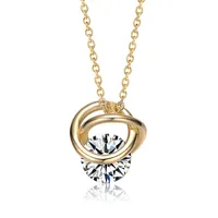 Sterling Silver 14k Yellow Gold Plated with 1.20ct Lab Created Moissanite Solitaire Double Eternity Circle Love Knot Pendant Necklace