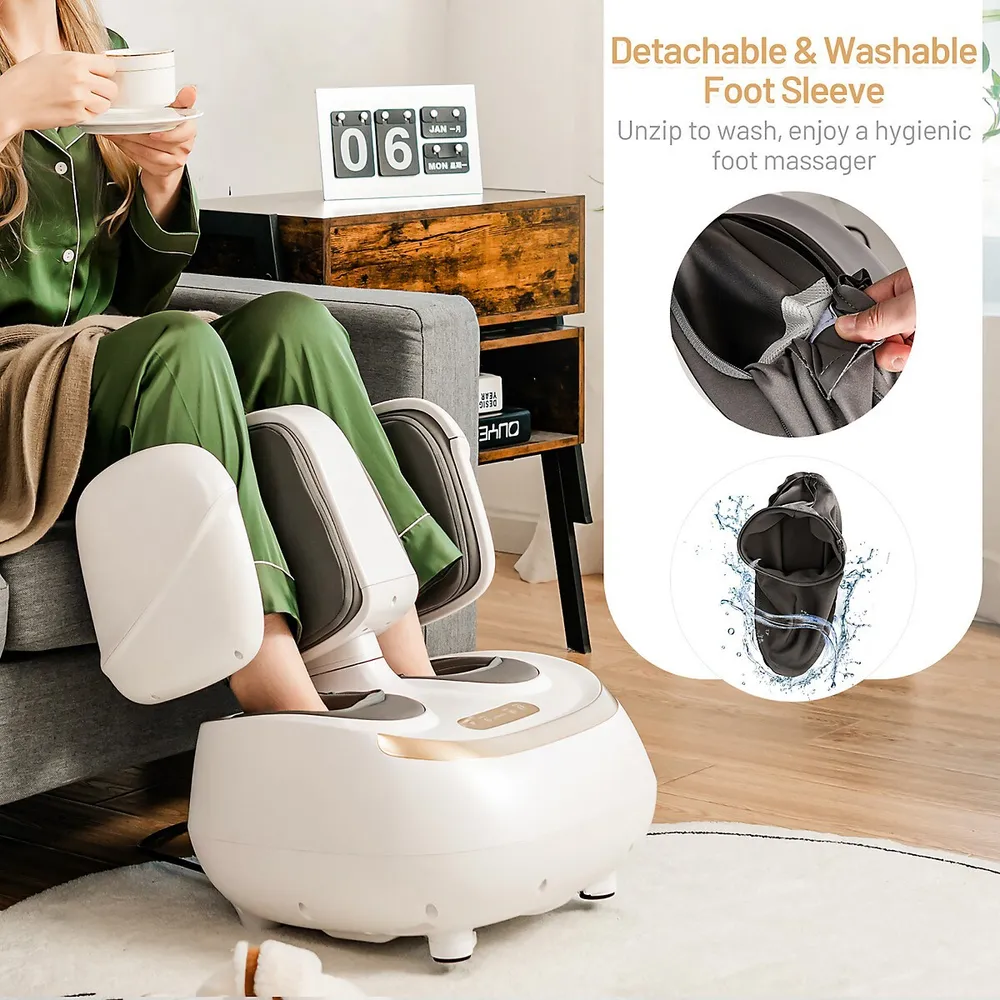 Costway 2 In 1 Foot & Calf Massager W/heat, Shiatsu Deep Kneading &  Compression Massager