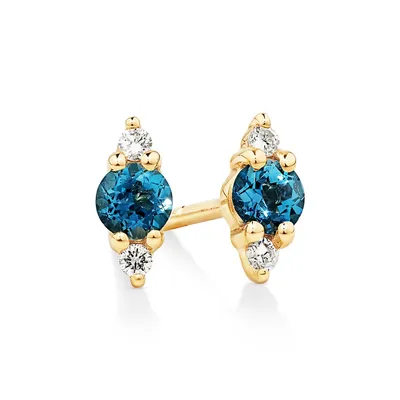 London Blue Topaz And Diamond Stud Earrings In 10kt Yellow Gold