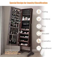 Jewelry Cabinet Stand Armoire Box Lockable Organizer W/ Full Screen Mirror