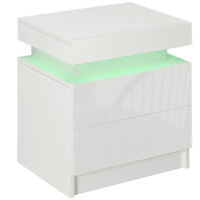 Nightstand, End Side Table With Led Lights, 2 Drawers