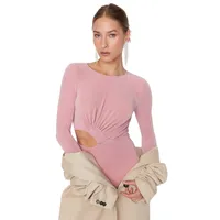 Woman Unifarben Cut-out Detailed Middle Woven Bodysuit