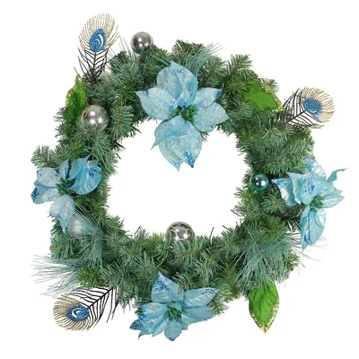 24" Peacock Poinsettia Artificial Christmas Wreath - Unlit