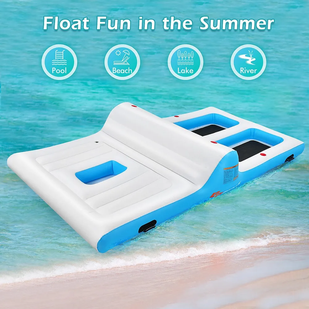 Giant 4 Person Inflatable Island Lake Floating Lounge Raft W/ 130w Electric Air Pump