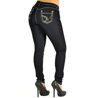 Curvy Fit Stretch Denim Woven Bling Pockets Skinny Jeans
