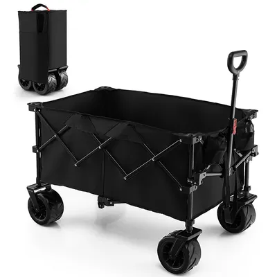 Folding Collapsible Wagon Utility Garden Cart W/ Wide Wheels Adjustable Handle